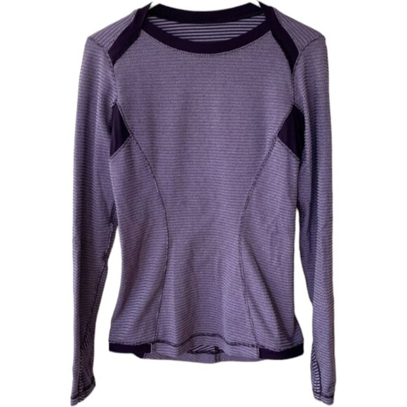 Lululemon Base Runner Long Sleeve Size 8 Mini‎ Check Pique Deep Zinfandel - Picture 3 of 7